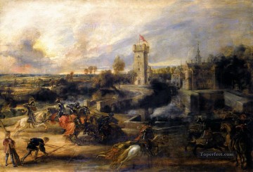  Castle Painting - tournament in front of castle steen 1637 Peter Paul Rubens